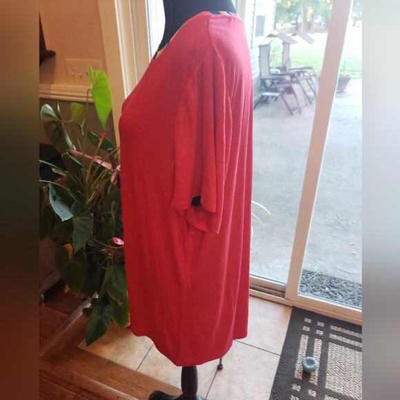 Lane Bryant T Shirt rayon spandex‎ blend sz 18/20 red and rainbow collar - Picture 3 of 6